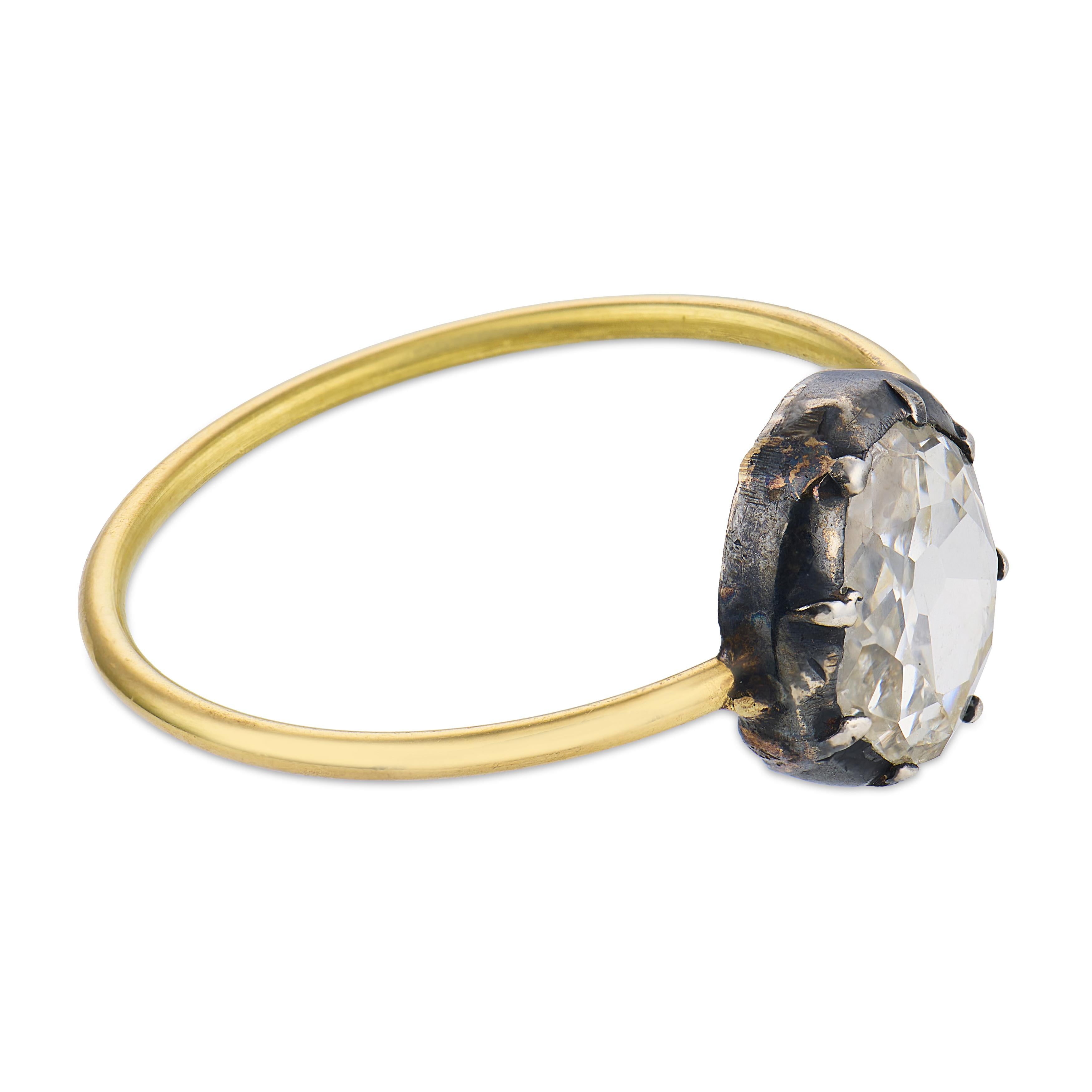 Victorian 1.00 carat old mine cut diamond 18k yellow gold silver solitaire ring