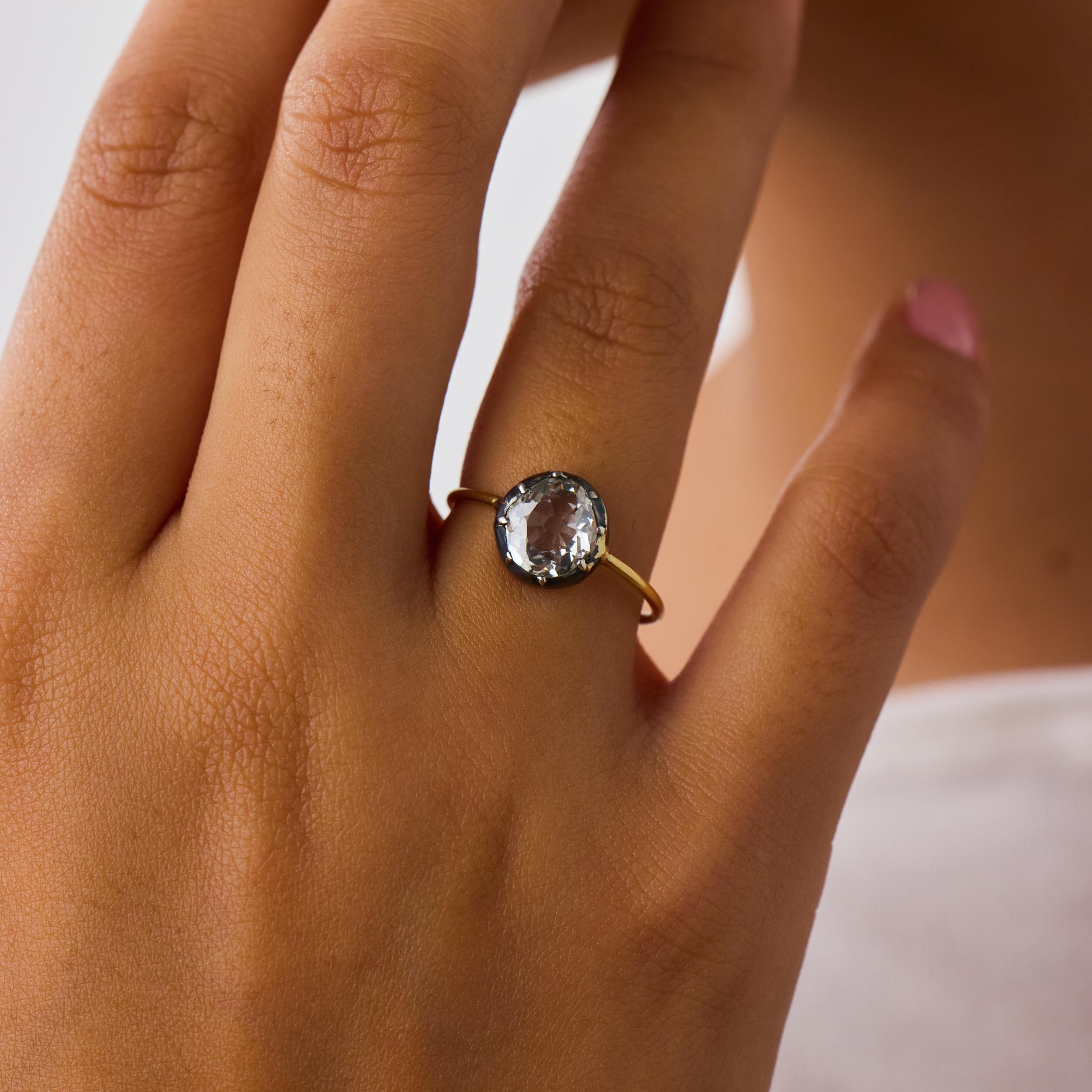 Victorian 1.00 carat old mine cut diamond 18k yellow gold silver solitaire ring