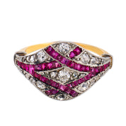 Edwardian diamond ruby 18k yellow gold platinum ring