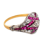 Edwardian diamond ruby 18k yellow gold platinum ring