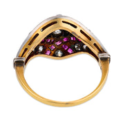 Edwardian diamond ruby 18k yellow gold platinum ring