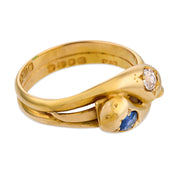 Victorian diamond sapphire 18k yellow gold snake ring