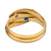 Victorian diamond sapphire 18k yellow gold snake ring