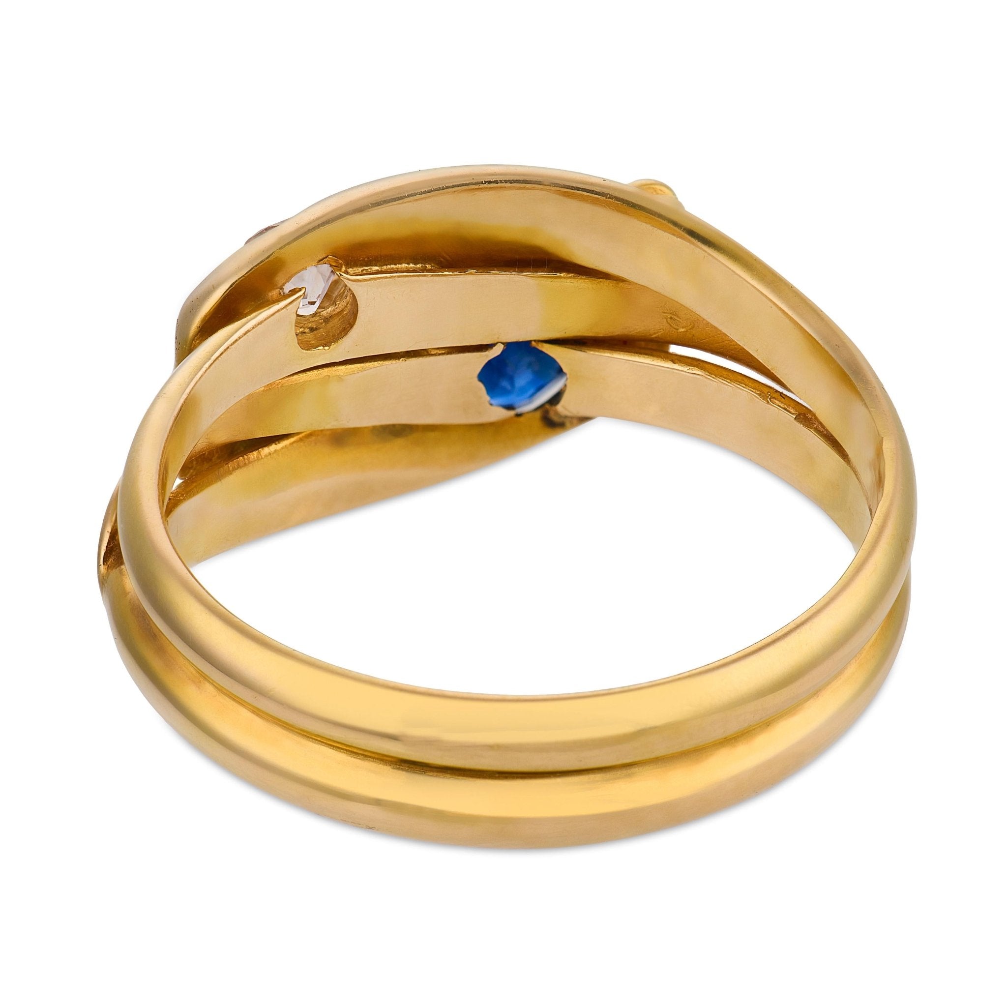 Victorian diamond sapphire 18k yellow gold snake ring