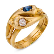 Victorian diamond sapphire 18k yellow gold snake ring