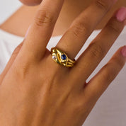 Victorian diamond sapphire 18k yellow gold snake ring