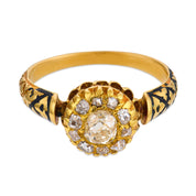 Victorian diamond 18k yellow gold enamel cluster ring