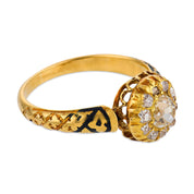 Victorian diamond 18k yellow gold enamel cluster ring
