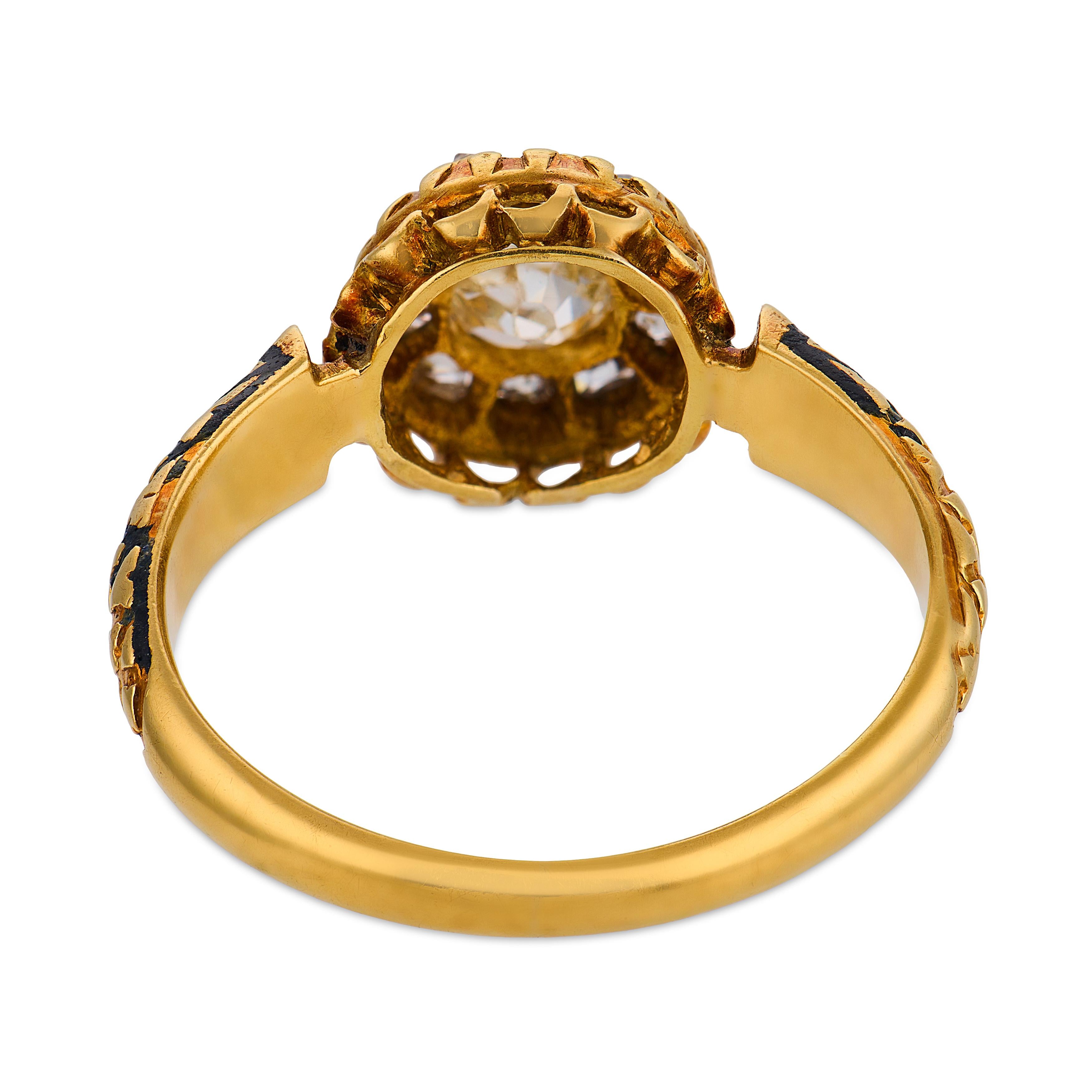 Victorian diamond 18k yellow gold enamel cluster ring