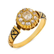 Victorian diamond 18k yellow gold enamel cluster ring
