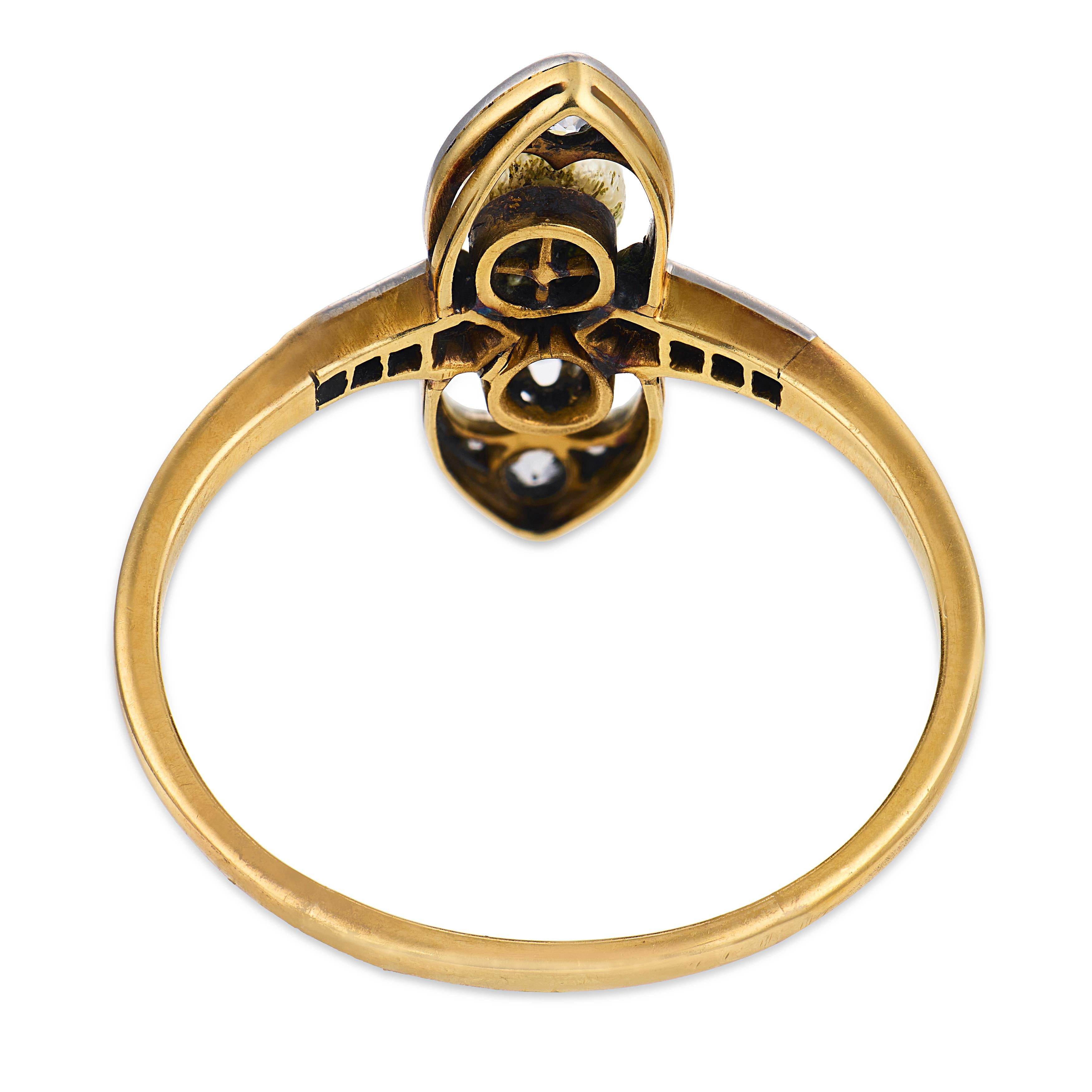 Edwardian diamond pearl 18k yellow gold ring