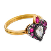 Victorian diamond ruby 18k yellow gold silver ring