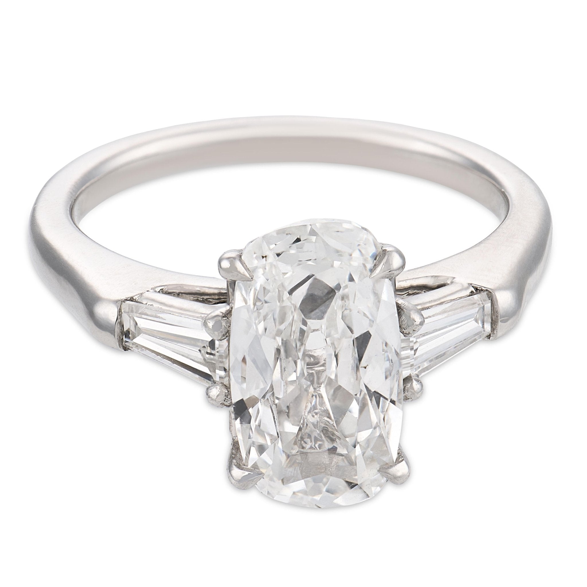 GIA 2.01 carat elongated old mine cut diamond platinum engagement ring