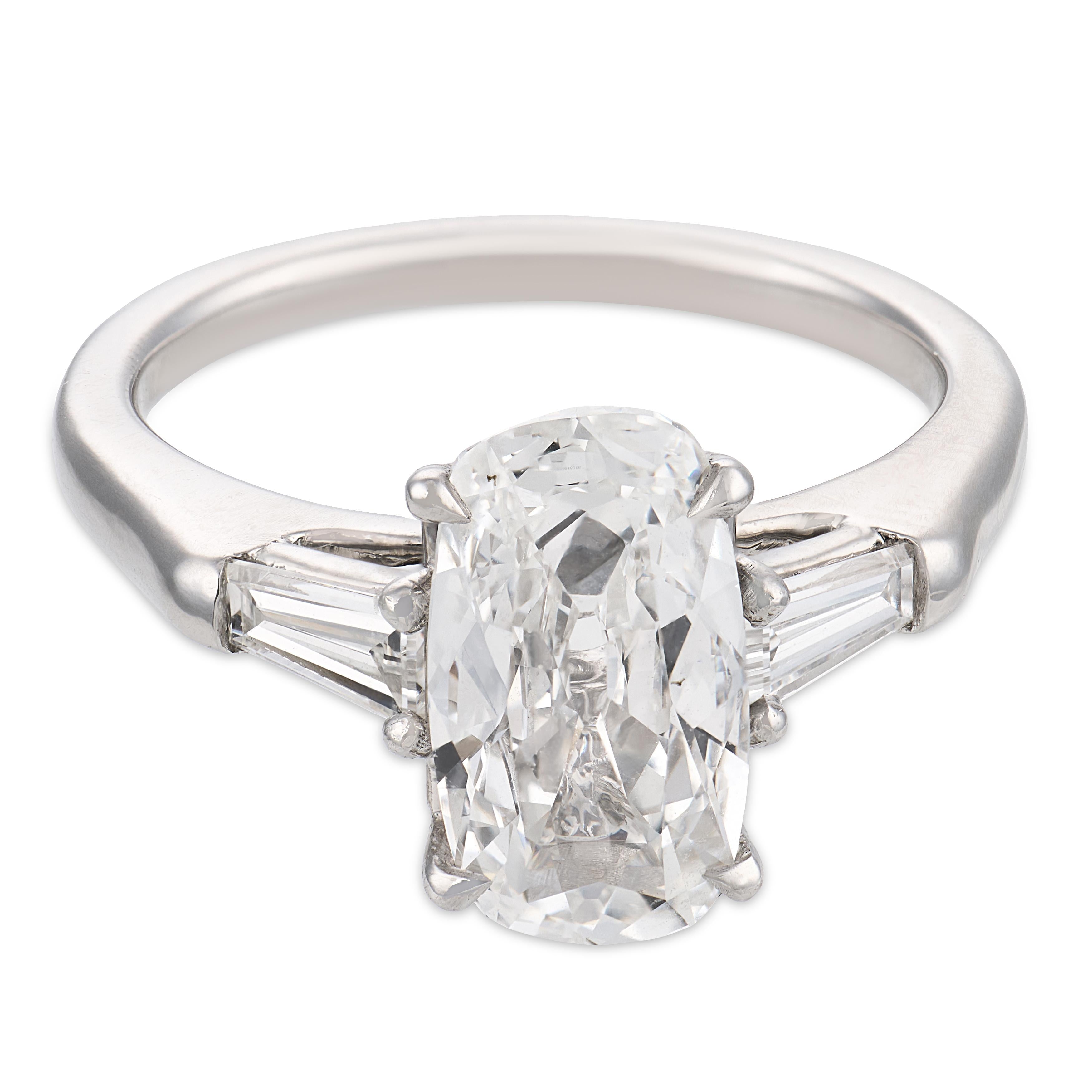 GIA 2.01 carat elongated old mine cut diamond platinum engagement ring