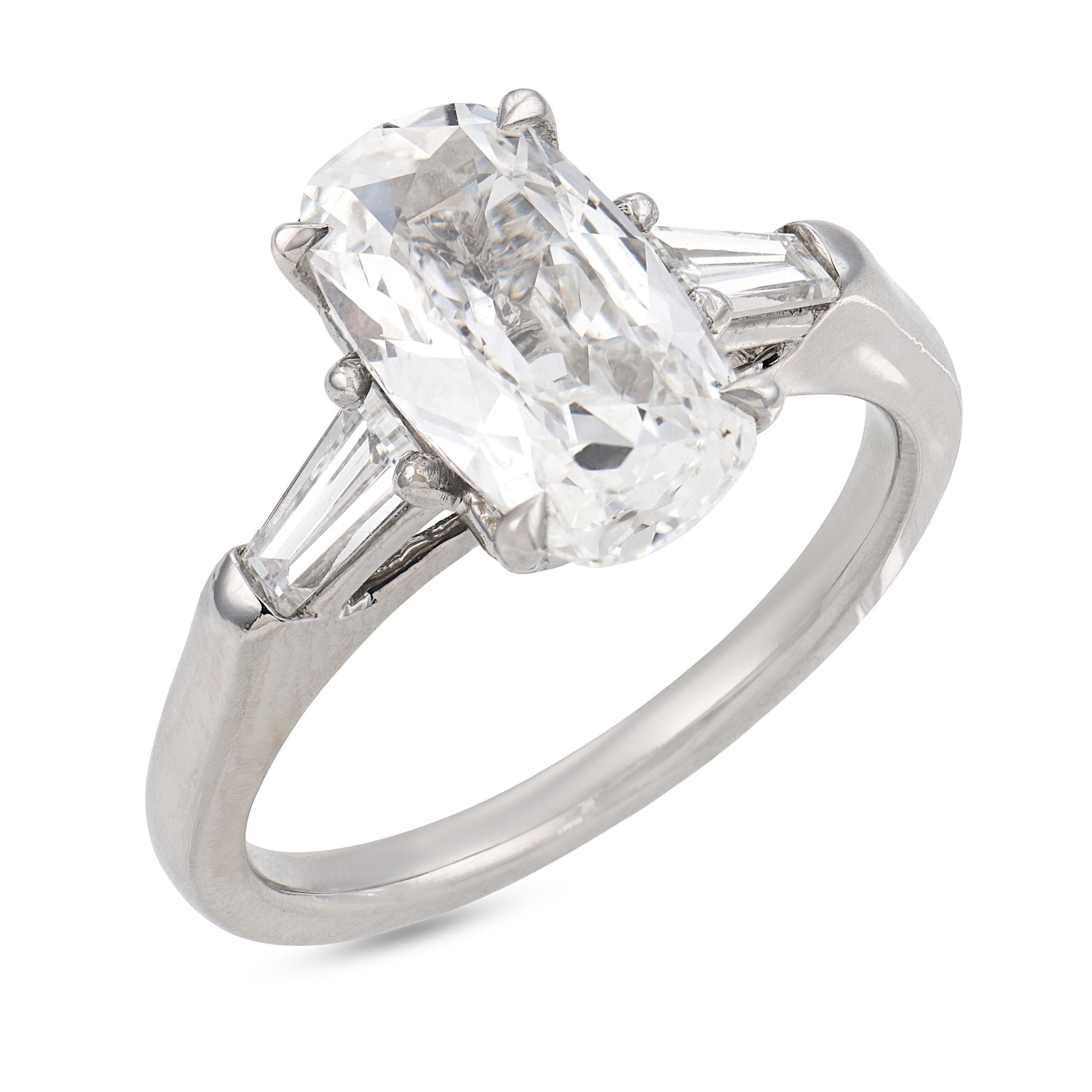GIA 2.01 carat elongated old mine cut diamond platinum engagement ring