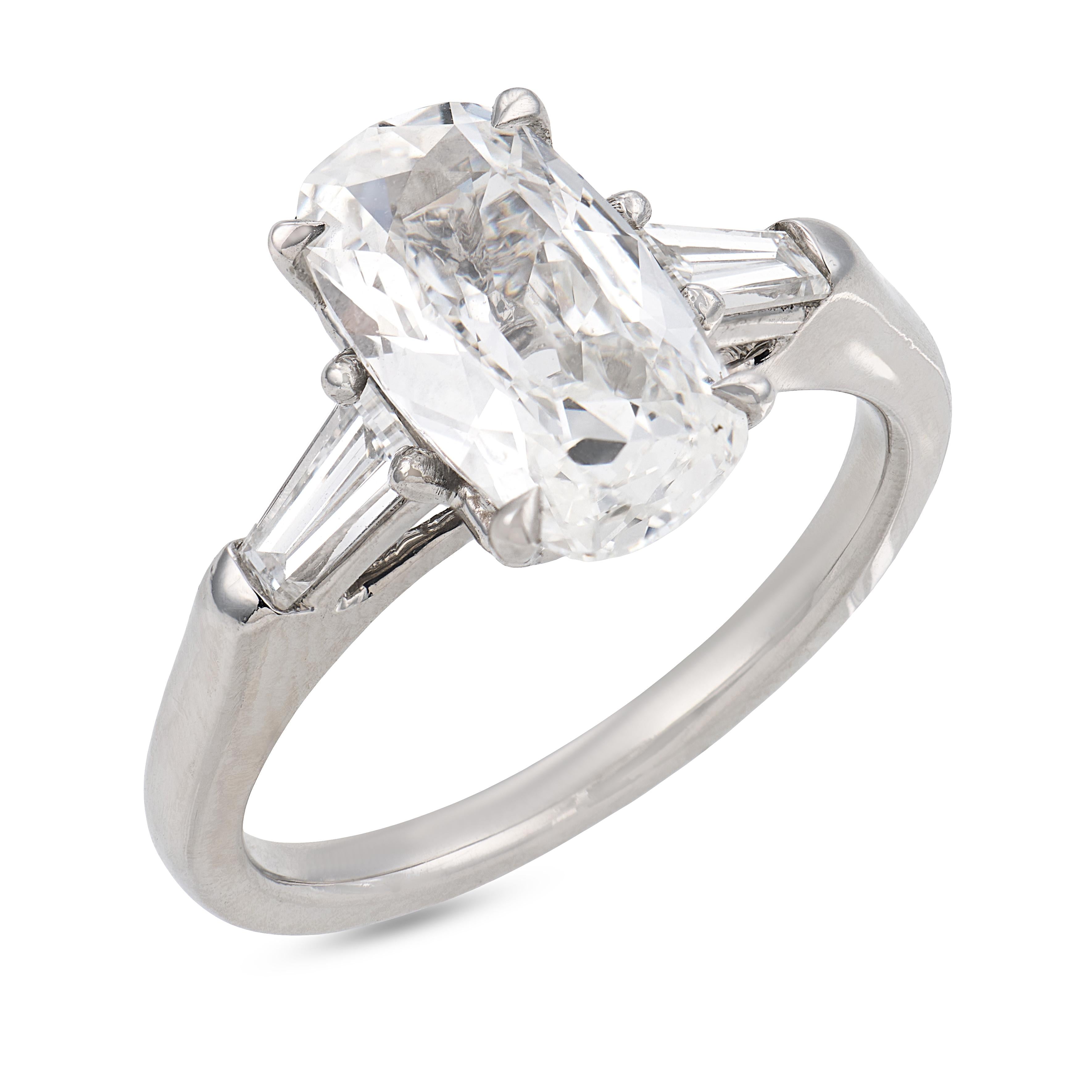 GIA 2.01 carat elongated old mine cut diamond platinum engagement ring