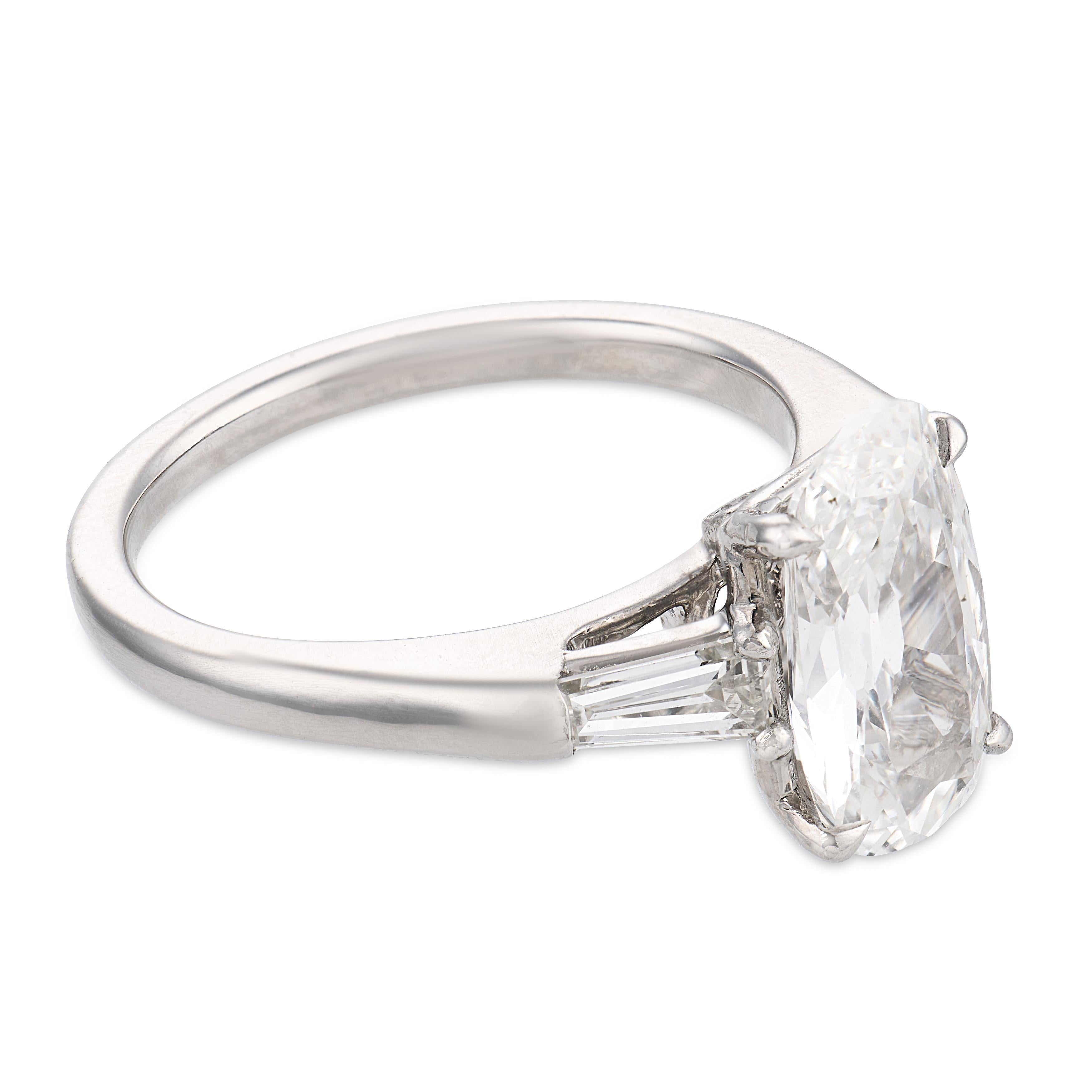GIA 2.01 carat elongated old mine cut diamond platinum engagement ring
