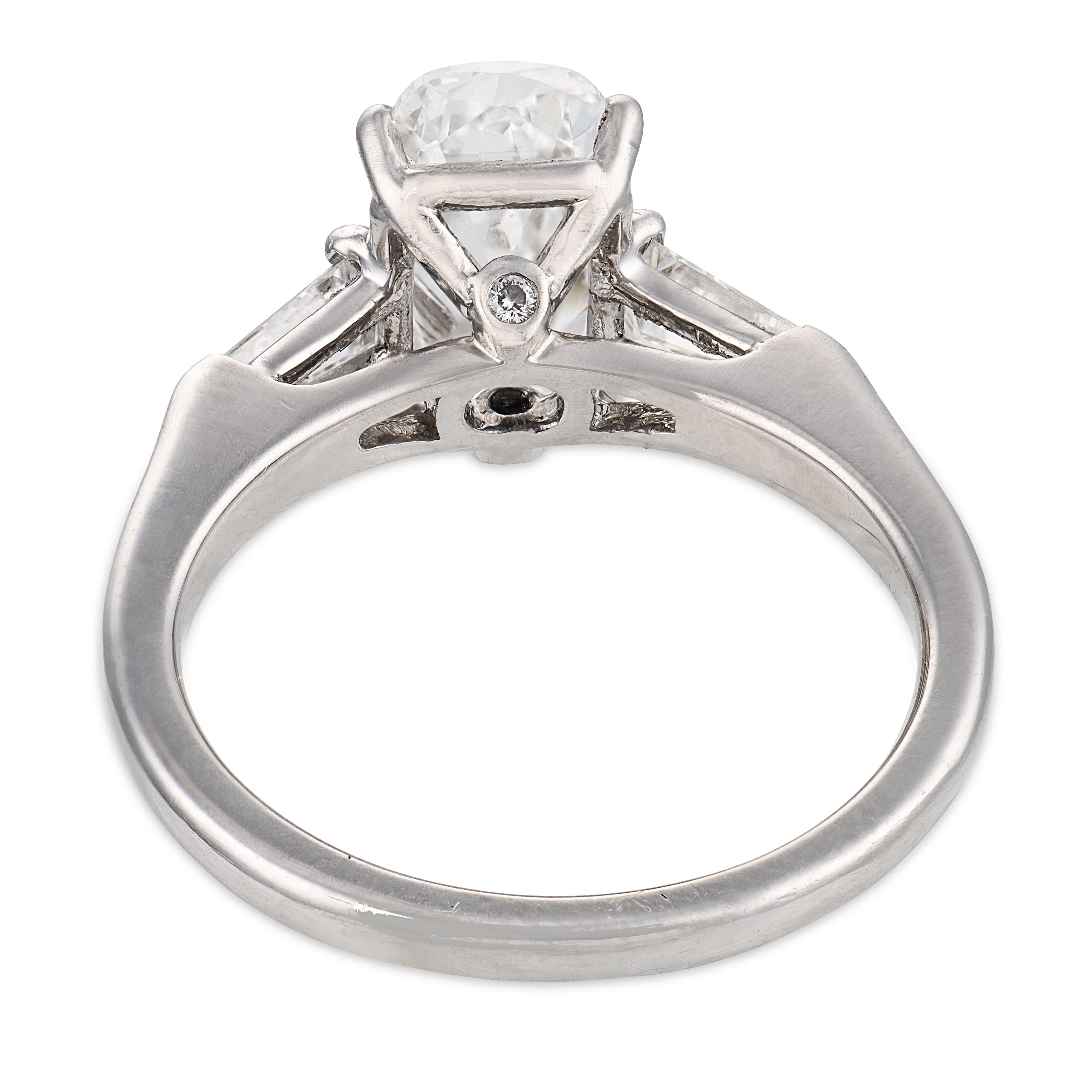 GIA 2.01 carat elongated old mine cut diamond platinum engagement ring