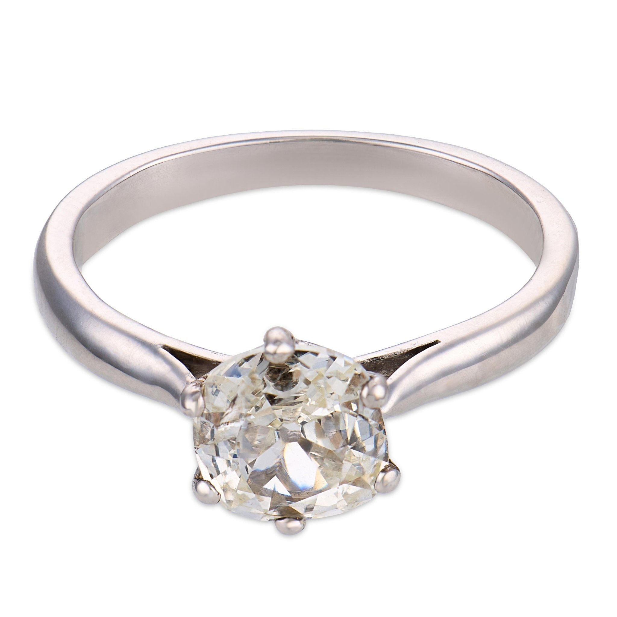 French Art Deco GIA 1.01 carat diamond 18k white gold solitaire ring