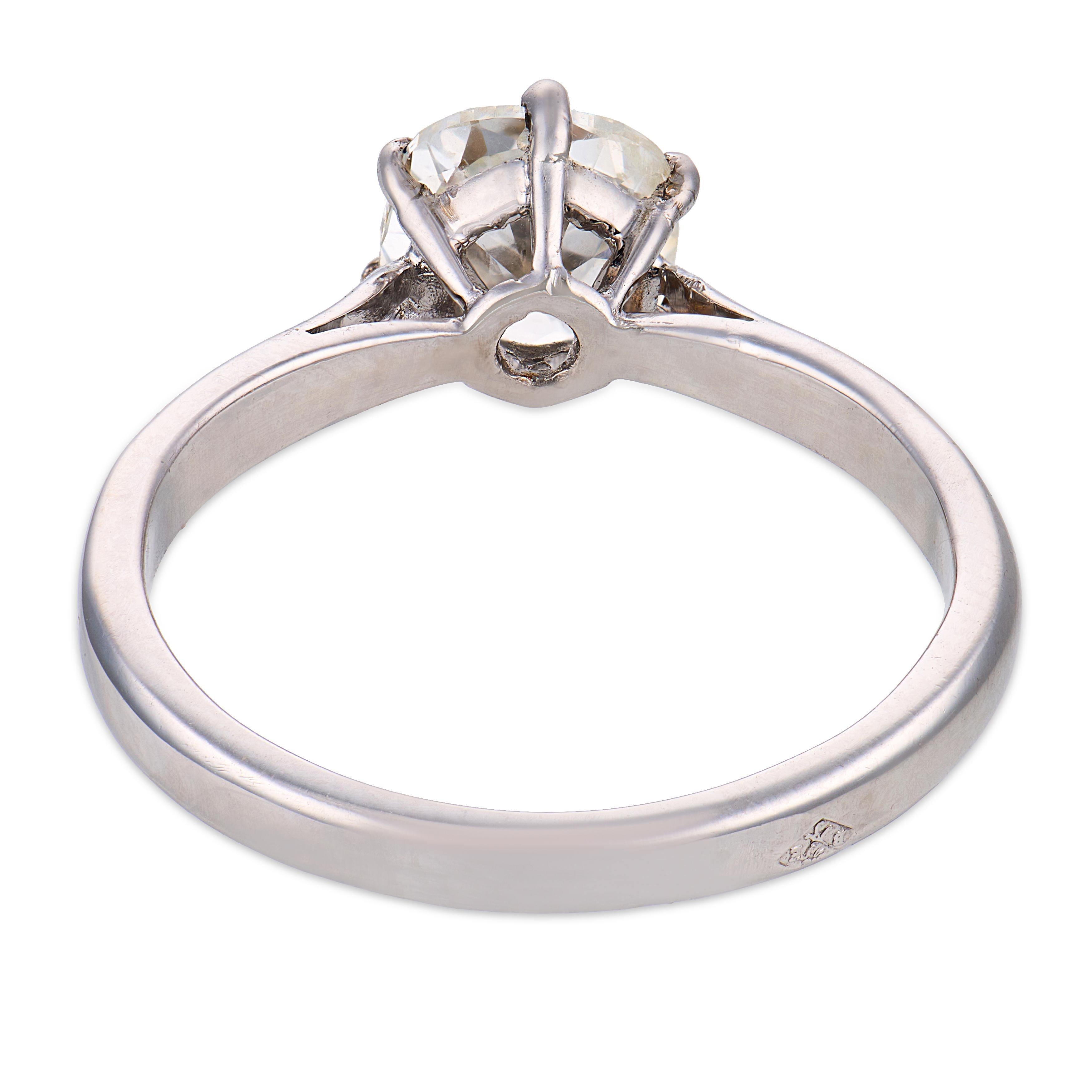 French Art Deco GIA 1.01 carat diamond 18k white gold solitaire ring