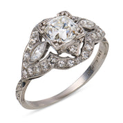 Art Deco GIA 0.93 carat old mine cut diamond platinum engagement ring