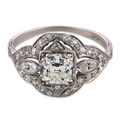 Art Deco GIA 0.93 carat old mine cut diamond platinum engagement ring