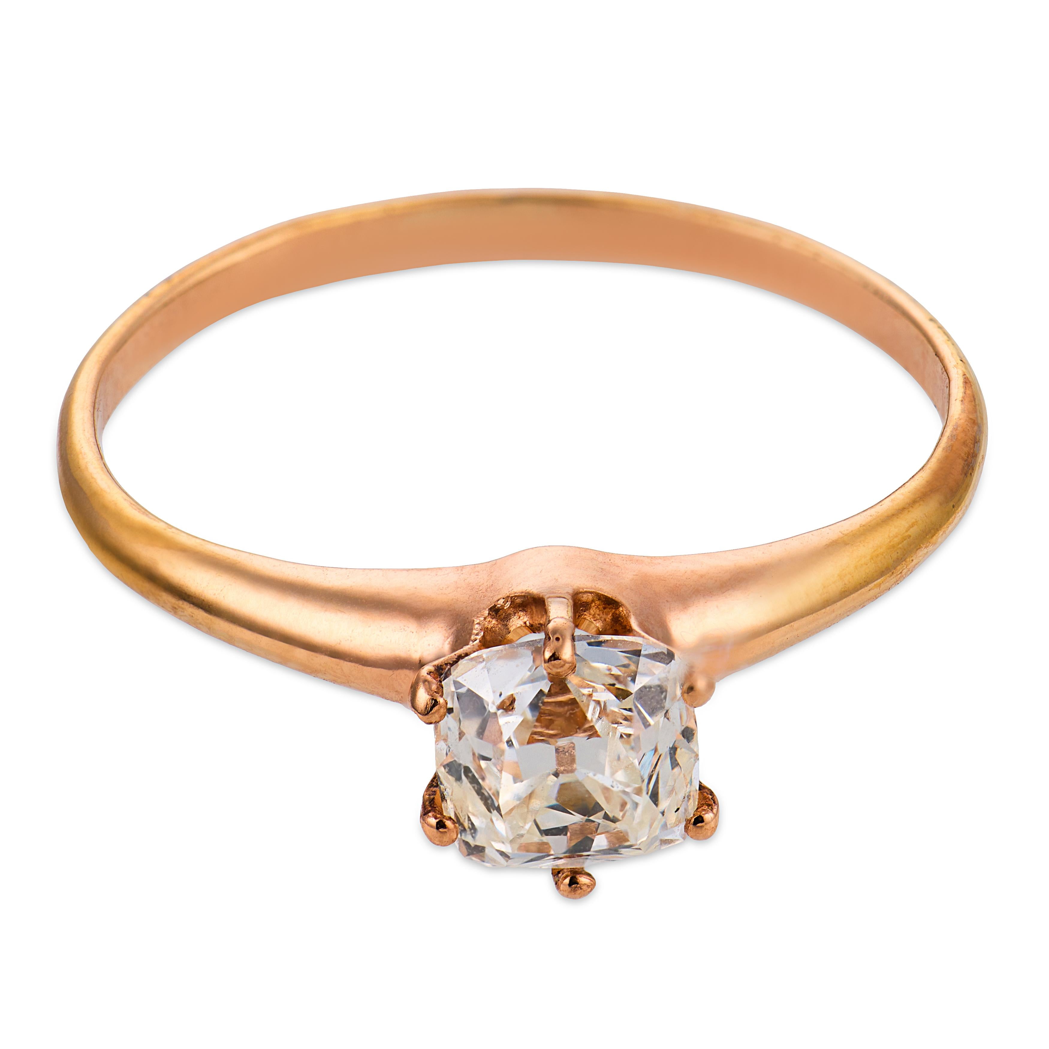 Victorian GIA diamond 10k rose gold solitaire ring