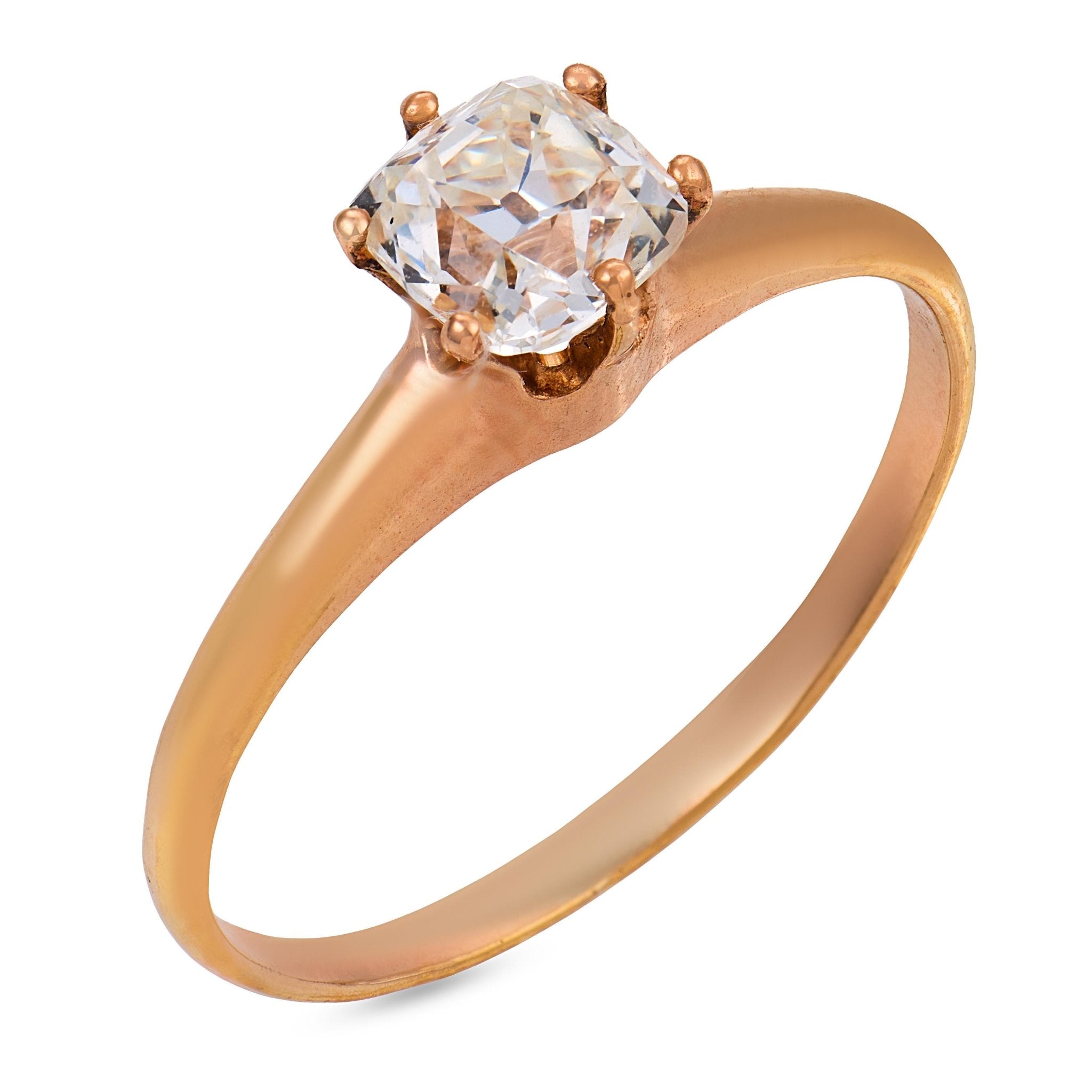 Victorian GIA diamond 10k rose gold solitaire ring