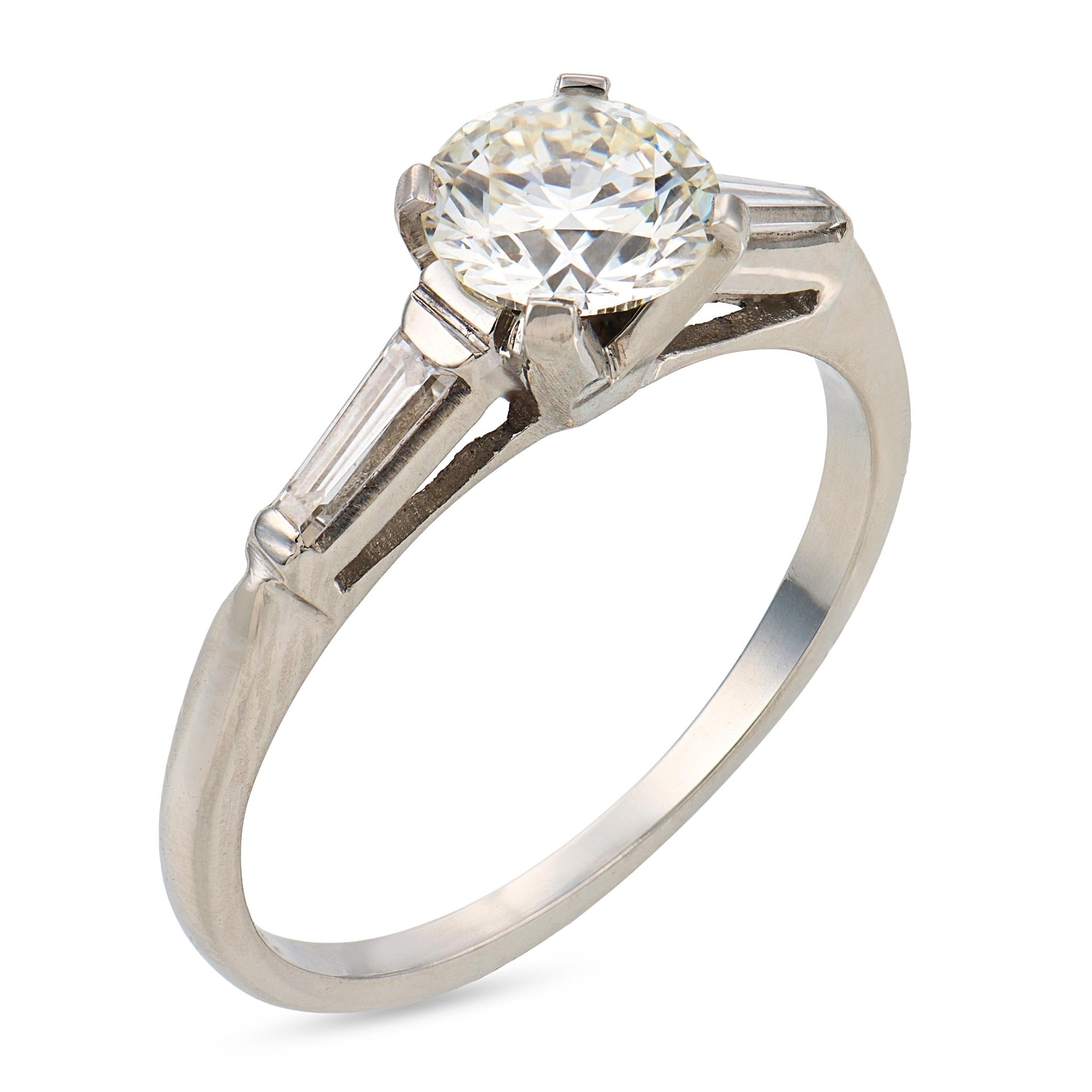 Mid Century GIA 1.00 carat diamond platinum solitaire engagement ring