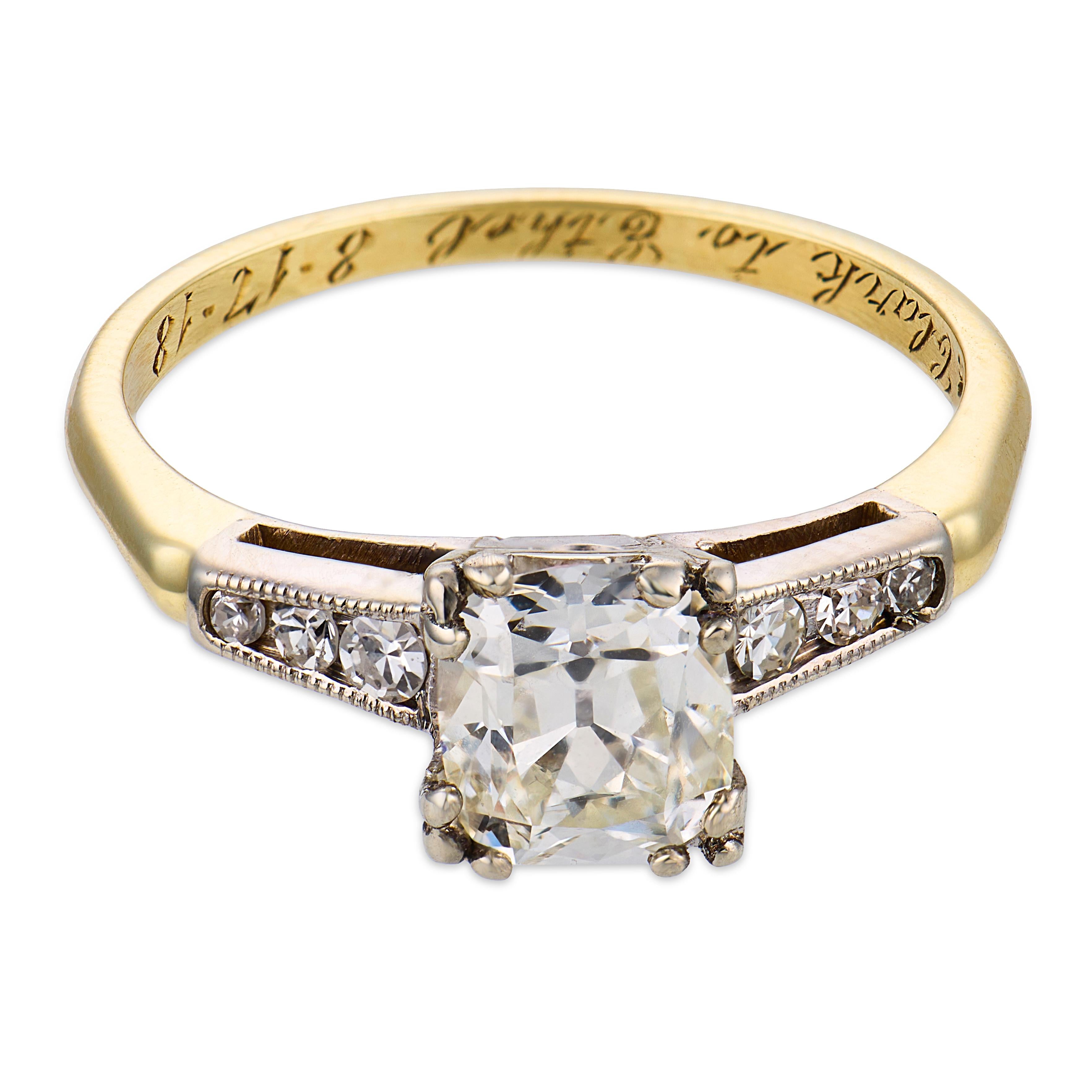 Mid Century GIA 1.00 carat diamond 14k yellow white gold engagement ring