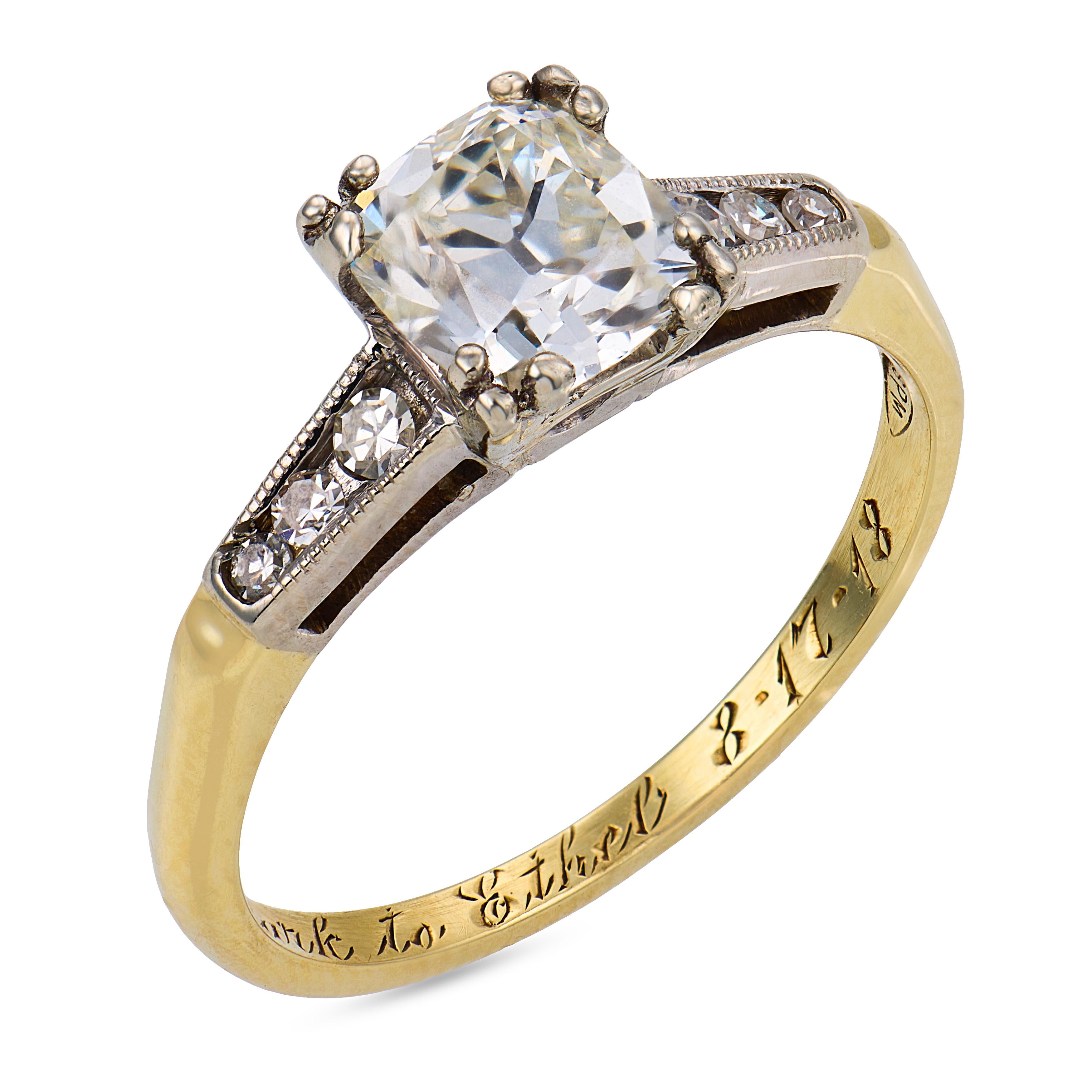 Mid Century GIA 1.00 carat diamond 14k yellow white gold engagement ring