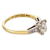 Mid Century GIA 1.00 carat diamond 14k yellow white gold engagement ring
