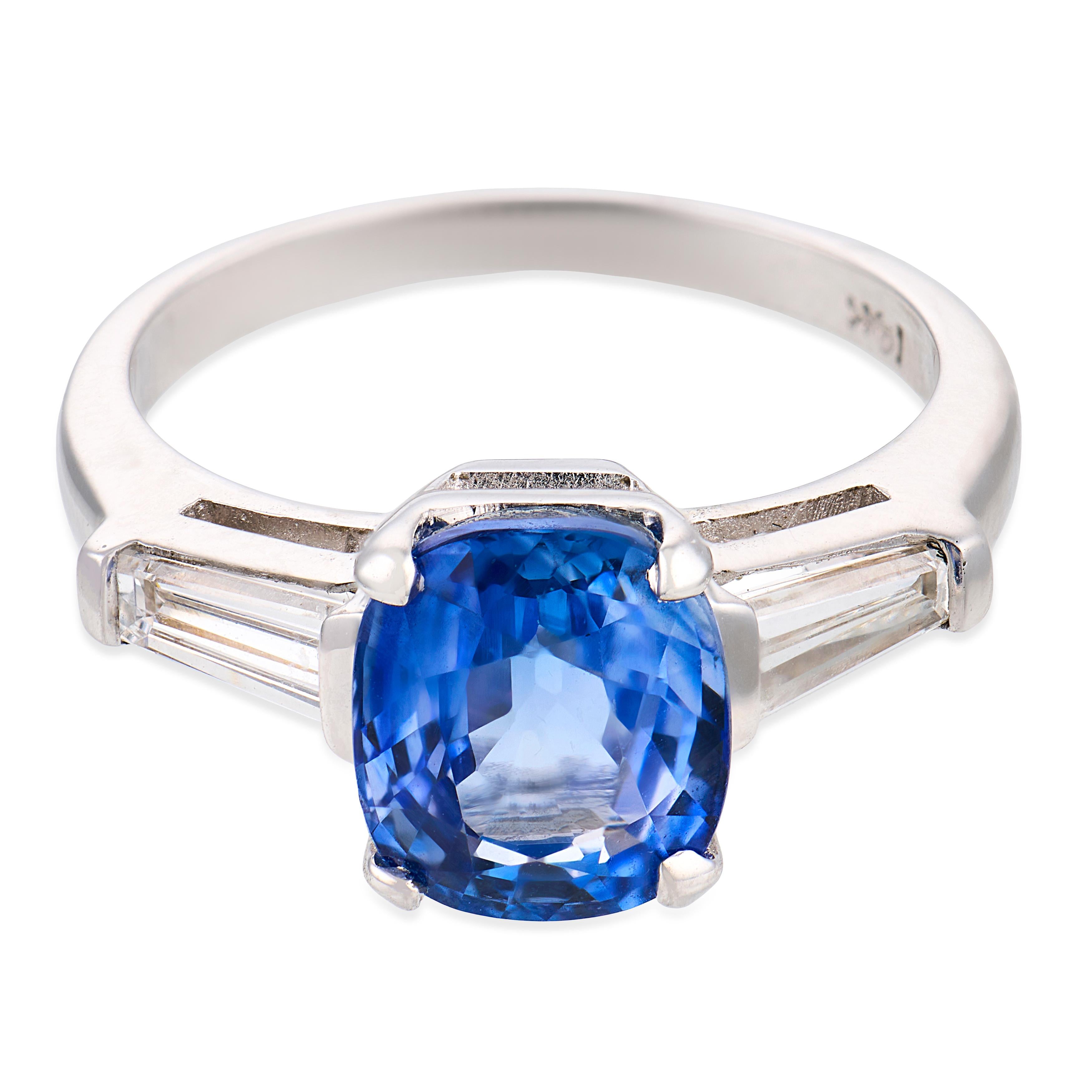 Mid Century 2.63 carat sapphire diamond 14k white gold ring