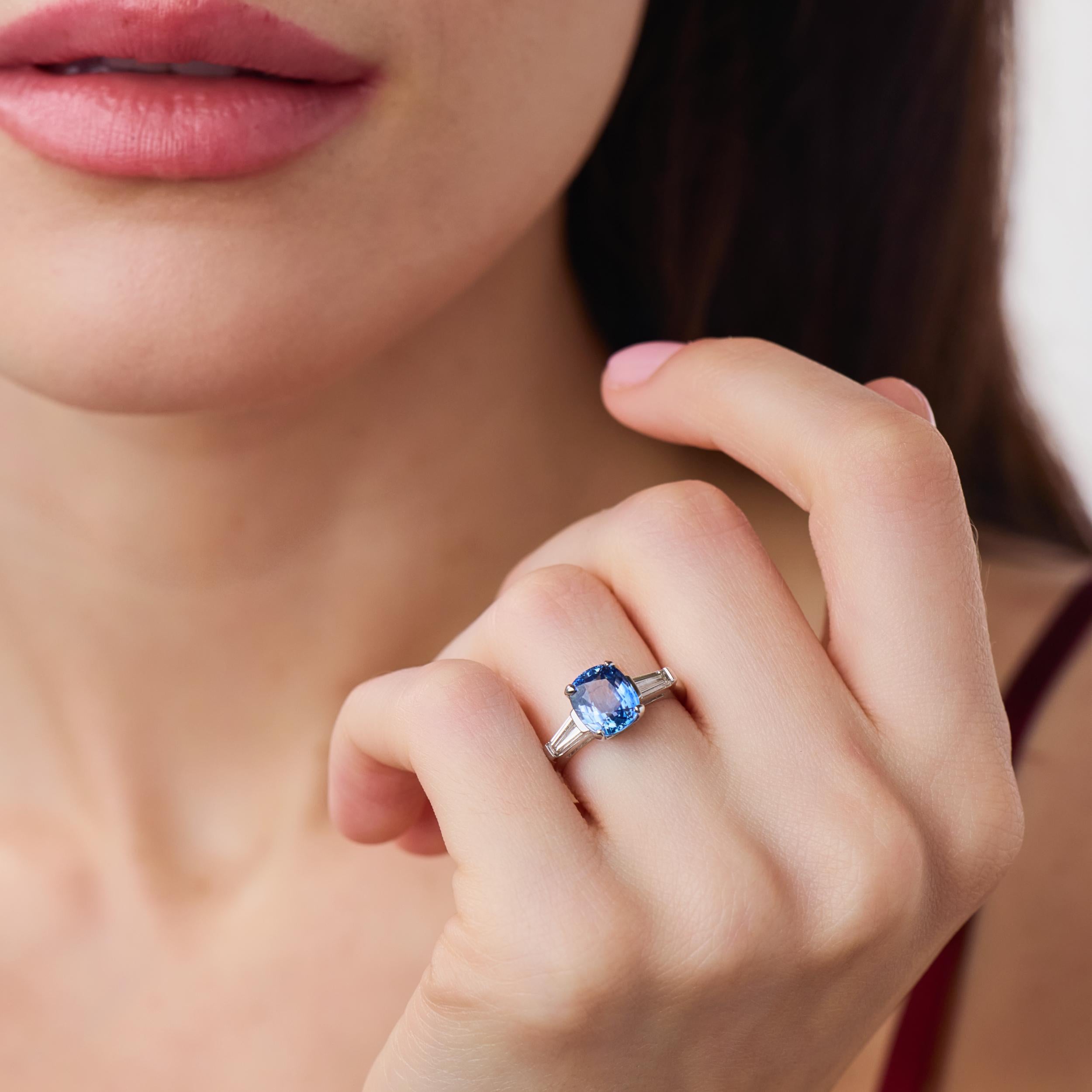 Mid Century 2.63 carat sapphire diamond 14k white gold ring