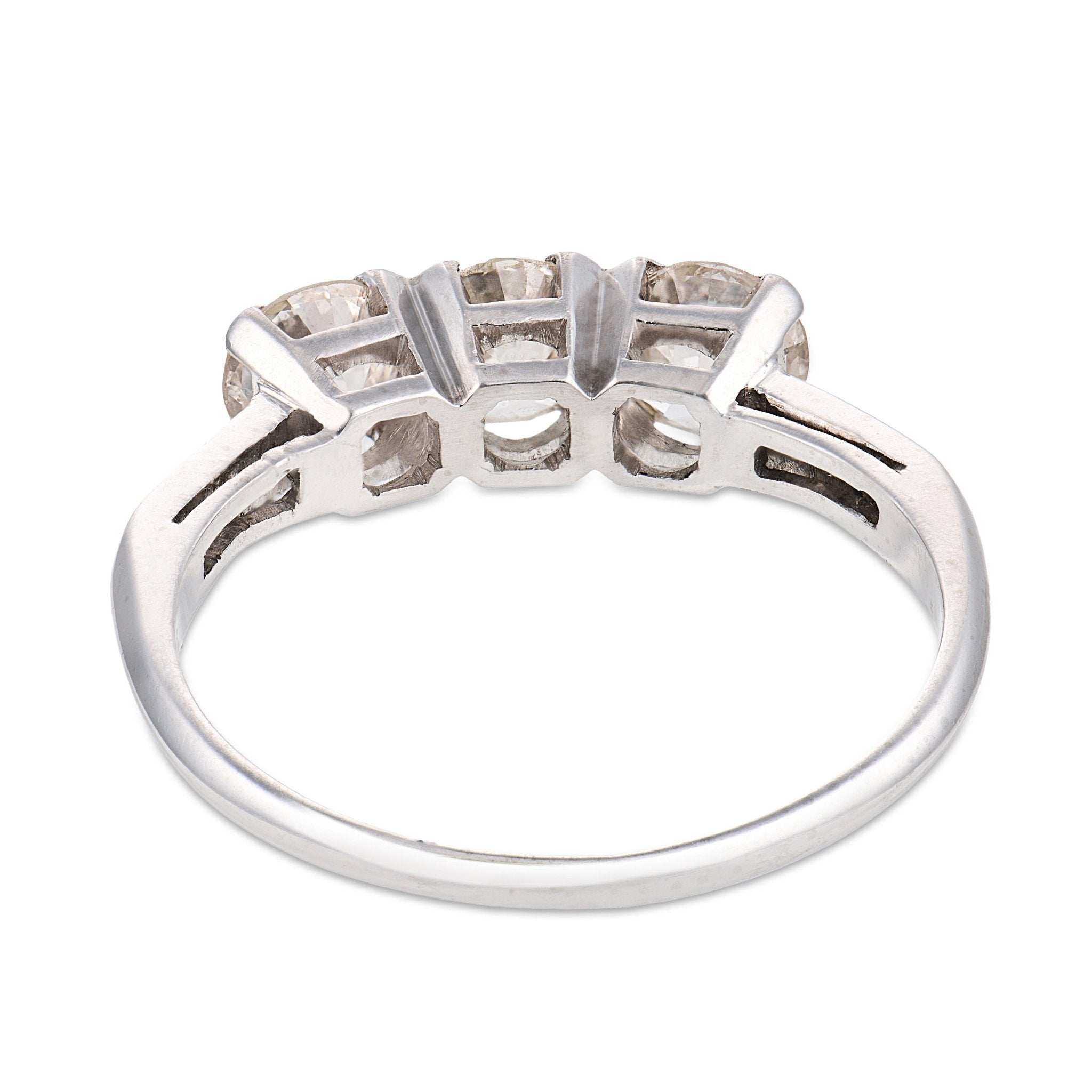 Art Deco old European cut diamond platinum three stone engagement ring