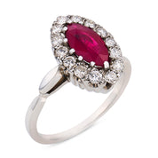 Mid Century 1.23 carat ruby diamond platinum cluster ring