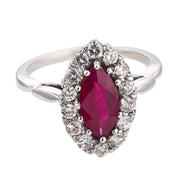Mid Century 1.23 carat ruby diamond platinum cluster ring