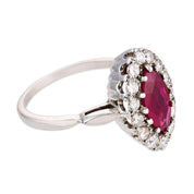 Mid Century 1.23 carat ruby diamond platinum cluster ring