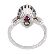 Mid Century 1.23 carat ruby diamond platinum cluster ring