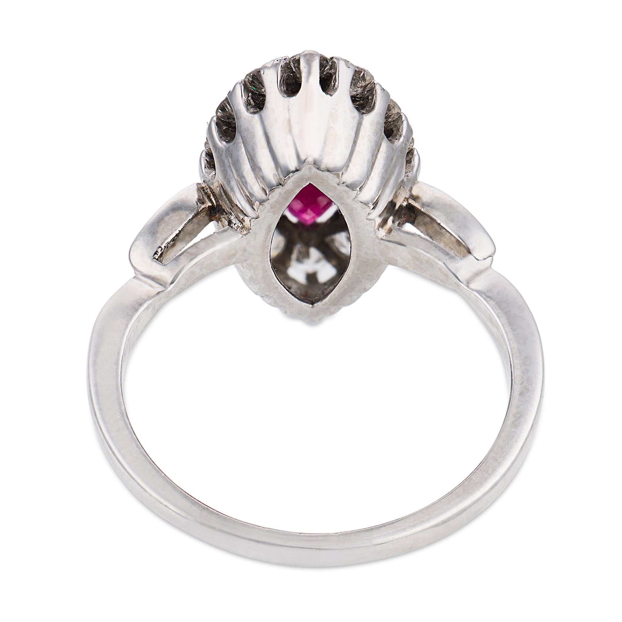Mid Century 1.23 carat ruby diamond platinum cluster ring