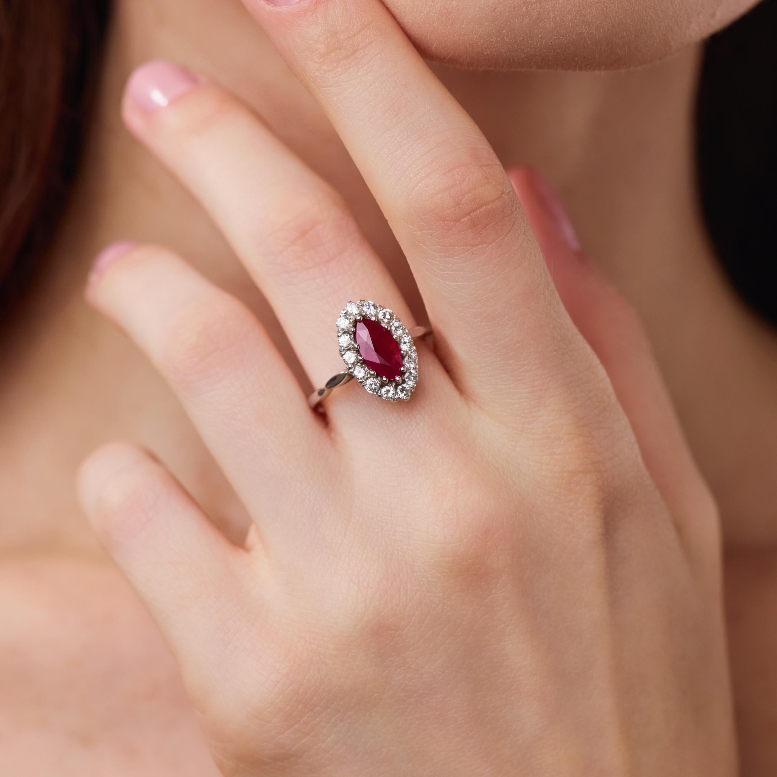 Mid Century 1.23 carat ruby diamond platinum cluster ring