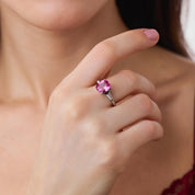 Mid Century 1.65 carat hot pink tourmaline diamond platinum ring