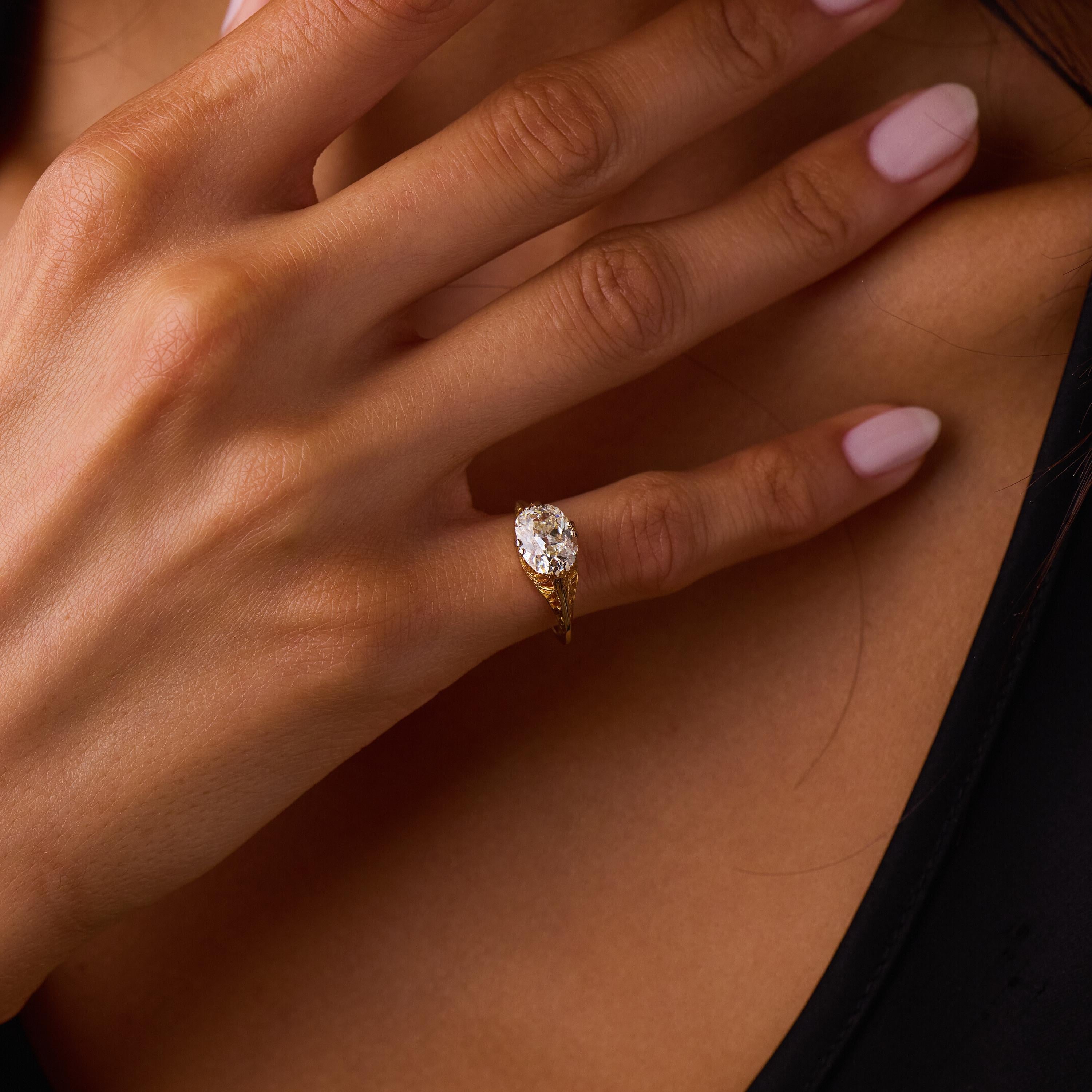 Victorian GIA 2.05 carat diamond 14k yellow gold east west engagement ring