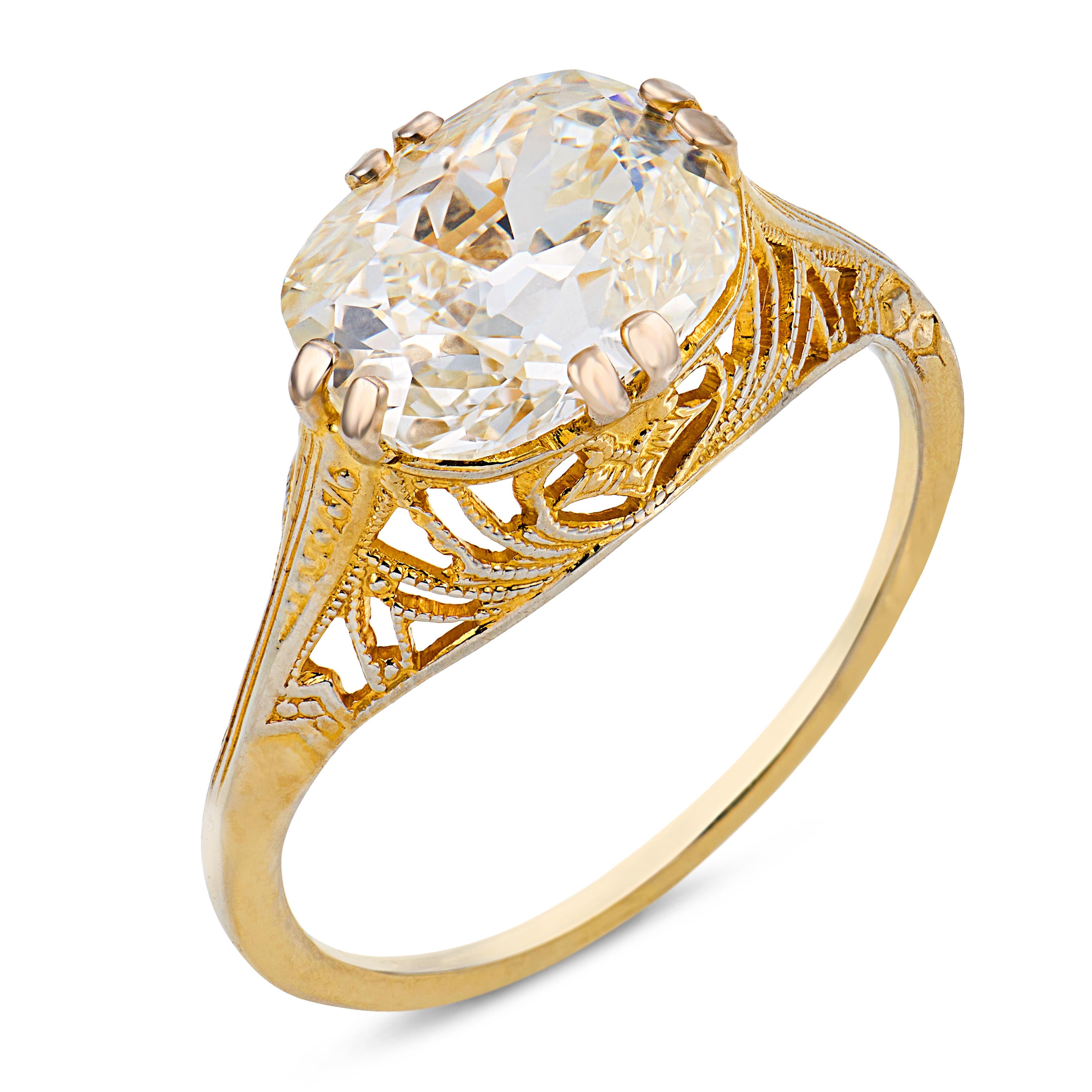 Victorian GIA 2.05 carat diamond 14k yellow gold east west engagement ring