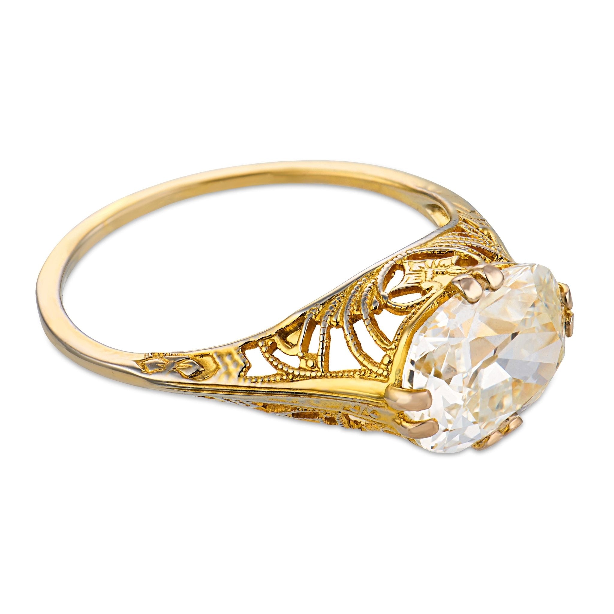 Victorian GIA 2.05 carat diamond 14k yellow gold east west engagement ring