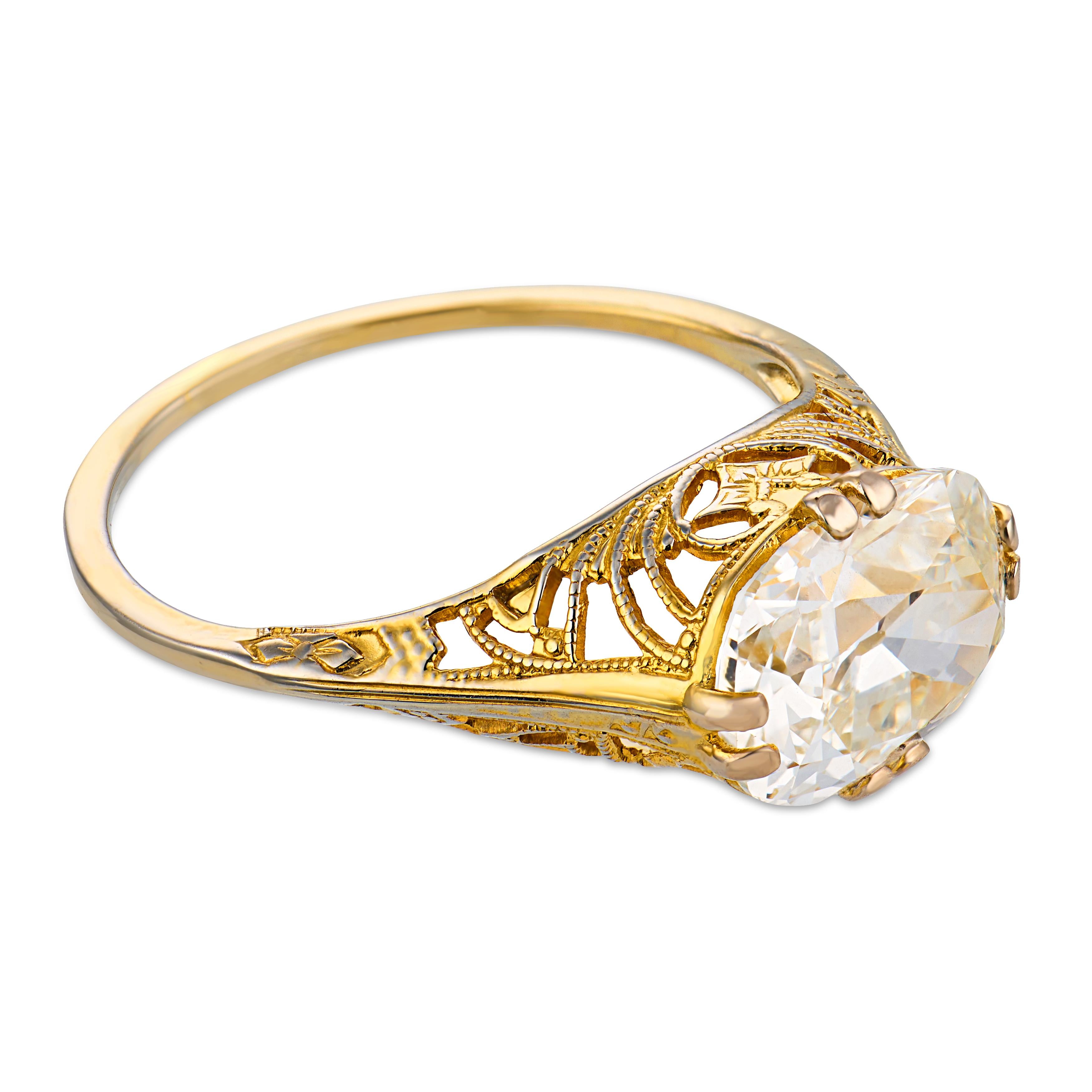 Victorian GIA 2.05 carat diamond 14k yellow gold east west engagement ring