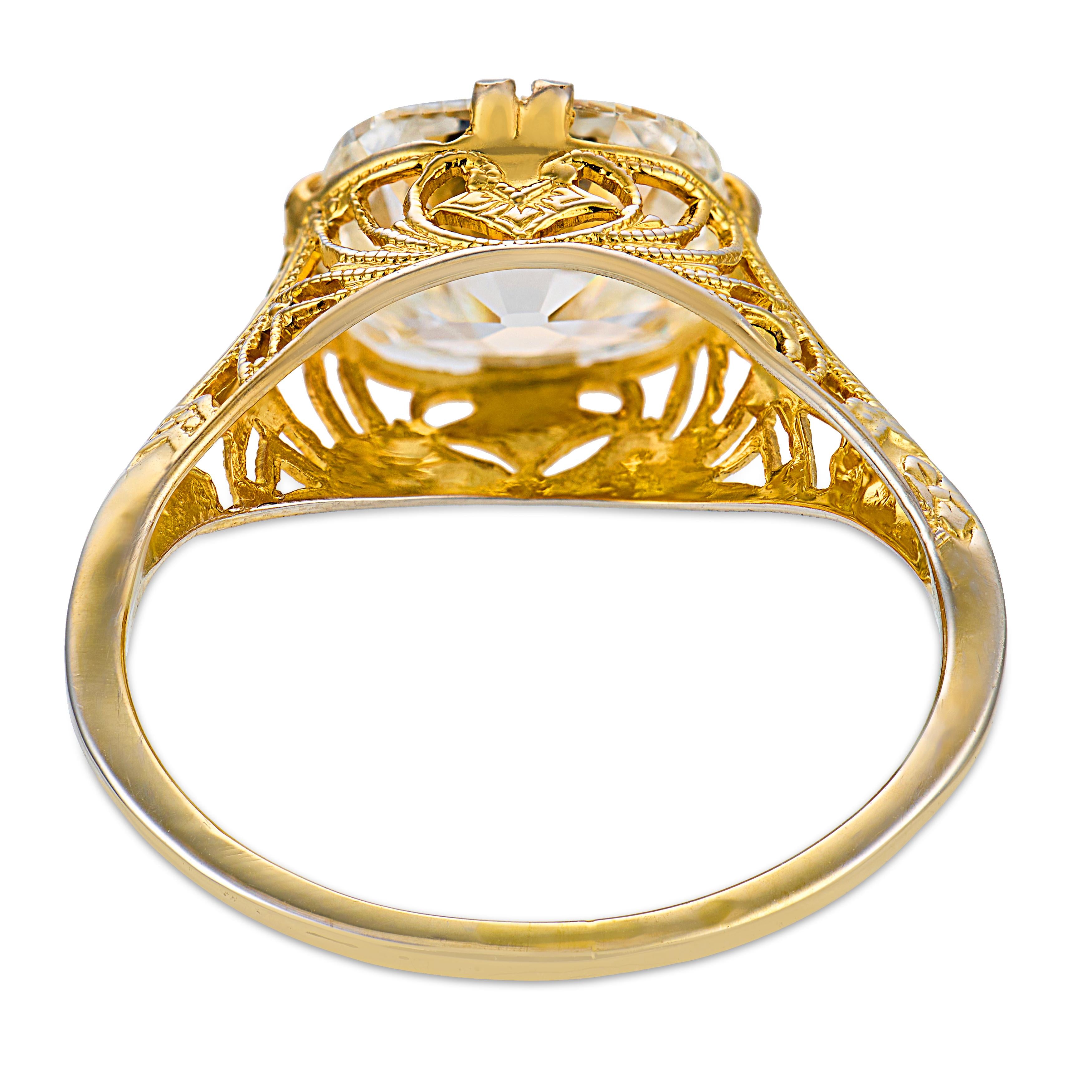 Victorian GIA 2.05 carat diamond 14k yellow gold east west engagement ring