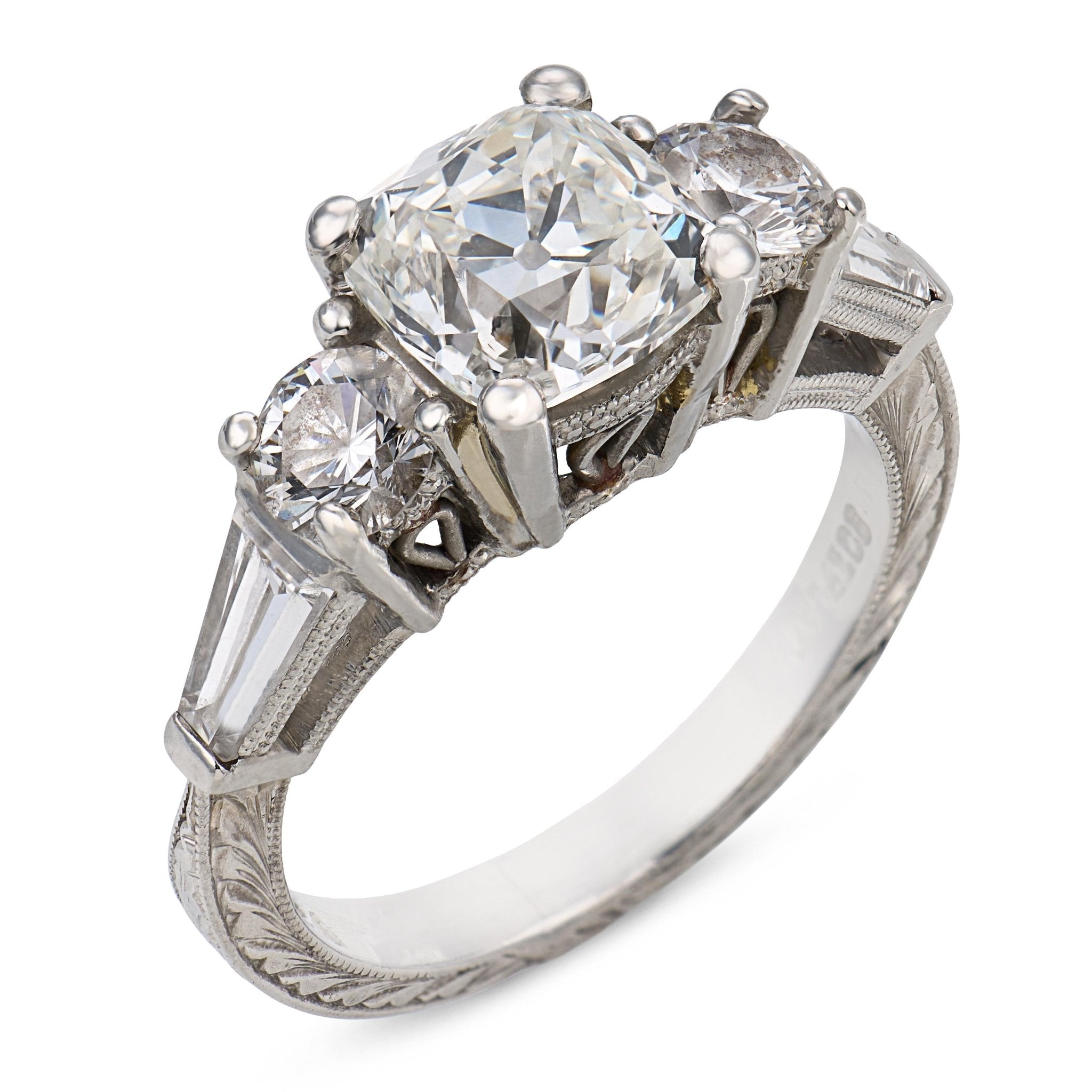 Vintage GIA 1.74 carat old mine cut diamond platinum engagement ring