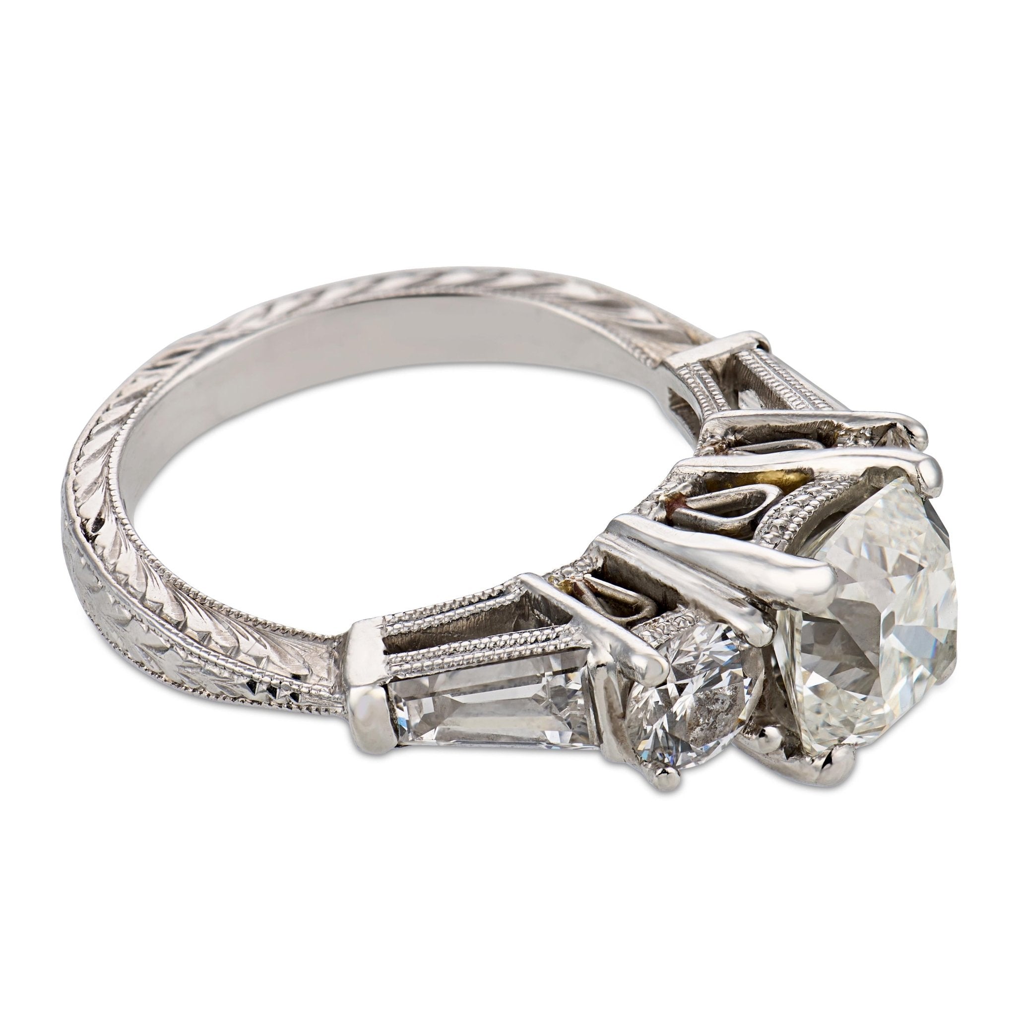 Vintage GIA 1.74 carat old mine cut diamond platinum engagement ring