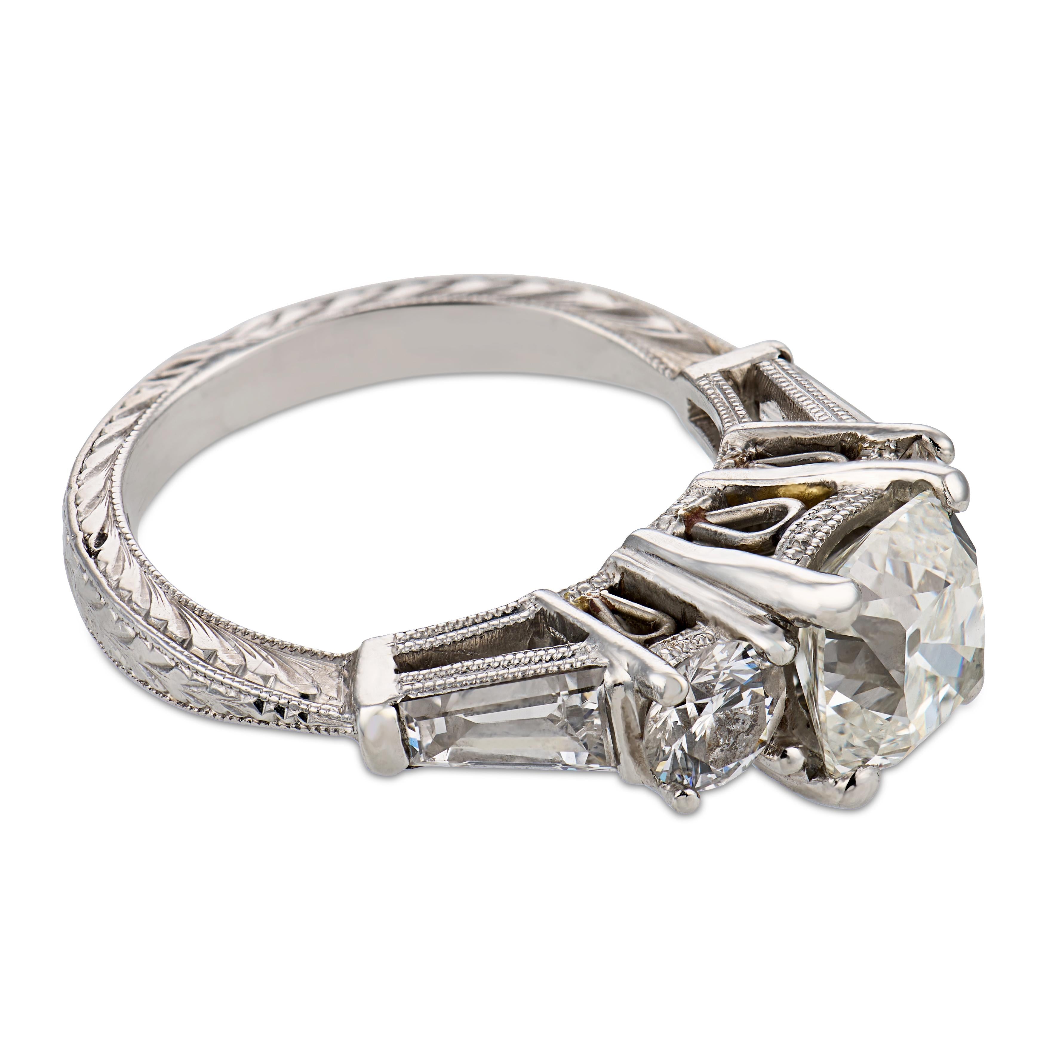 Vintage GIA 1.74 carat old mine cut diamond platinum engagement ring